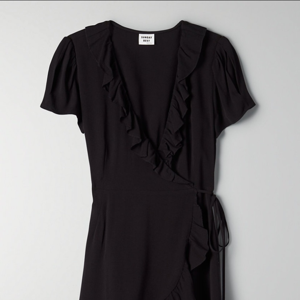 Aritzia Sunday Best Black Ruffle Wrap Dress
